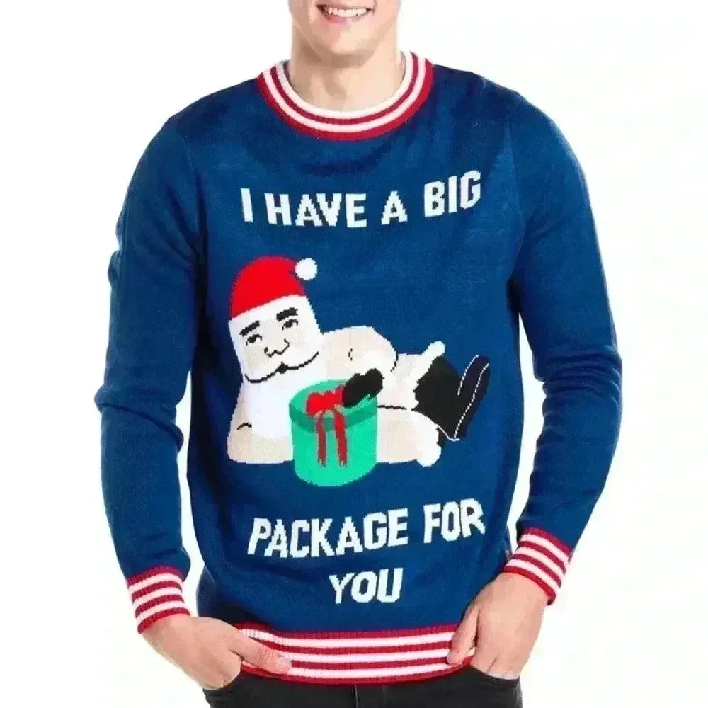 TIPSY ELVES MEN'S BIG PACKAGE UGLY CHRISTMAS SWEATER SIZE Medium